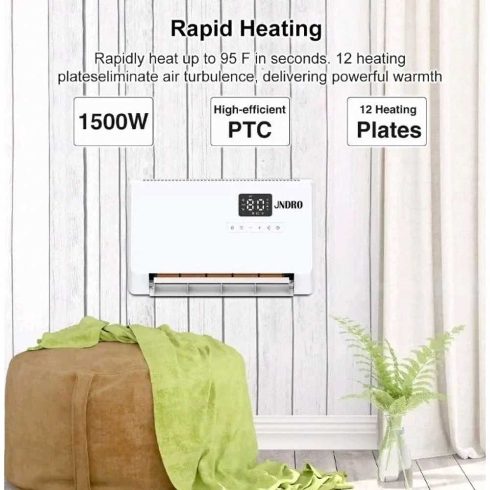 Wall-Mounted Space Heater with ECO Thermostat and Remote Control LED Display